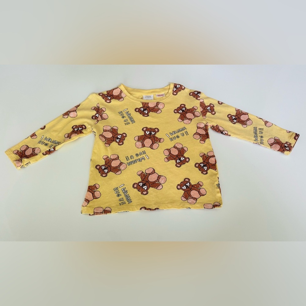 Zara Kids Yellow Teddy Bear Long Sleeve Tee